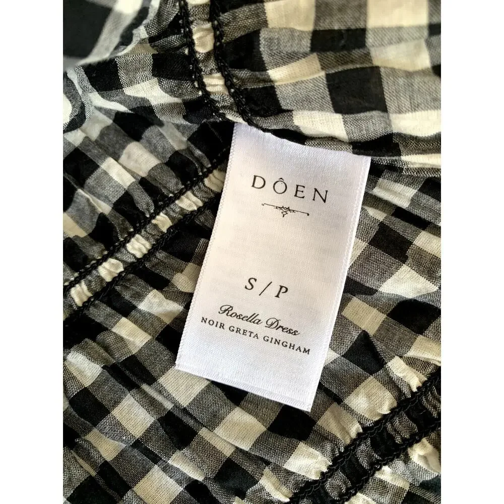 Doen Rosella Cotton Smocked Sleeveless Midi Dress Noir Greta Gingham Black - Picture 13 of 16